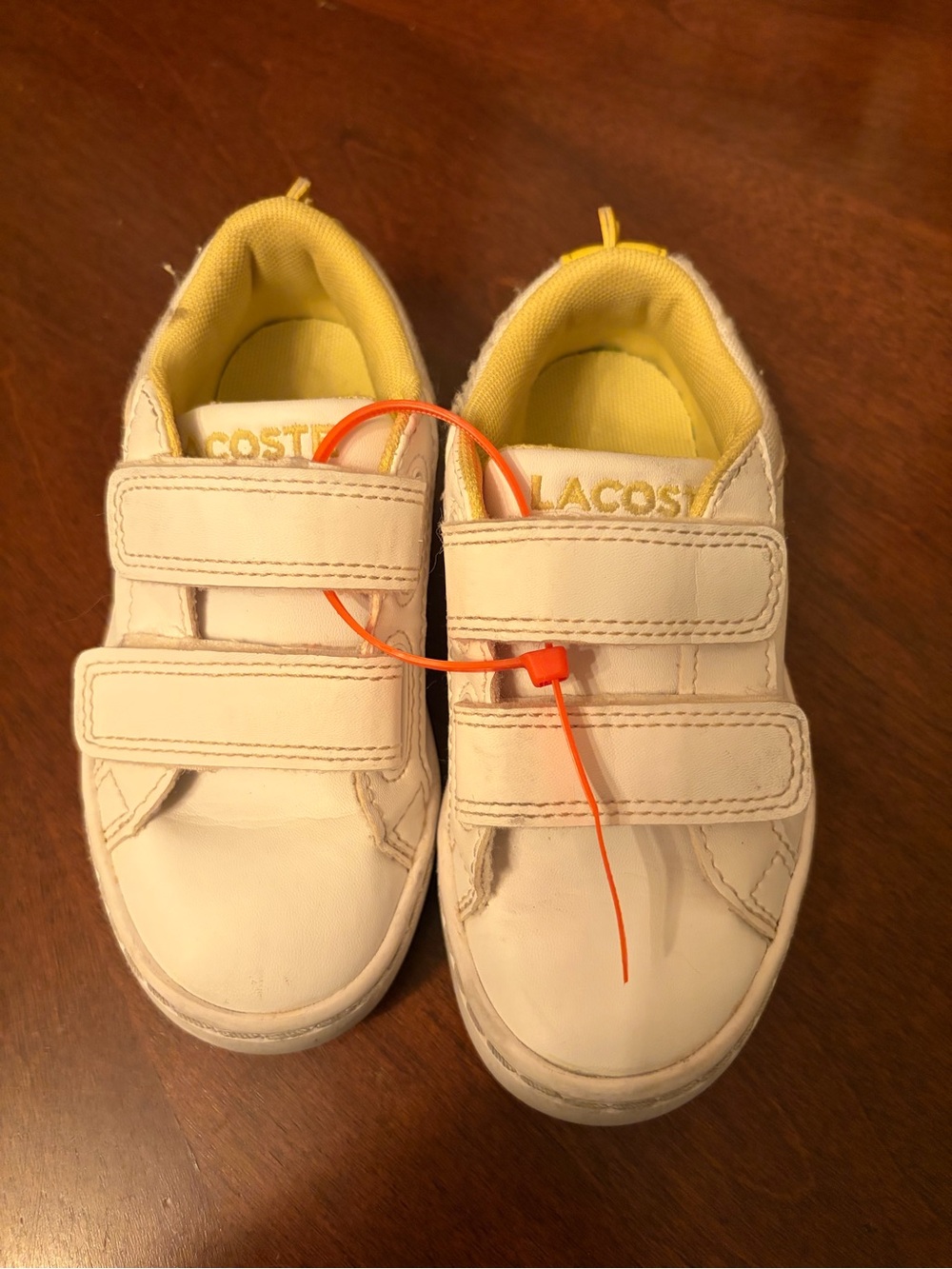 Lacoste Kids White Sneakers with Yellow Lining